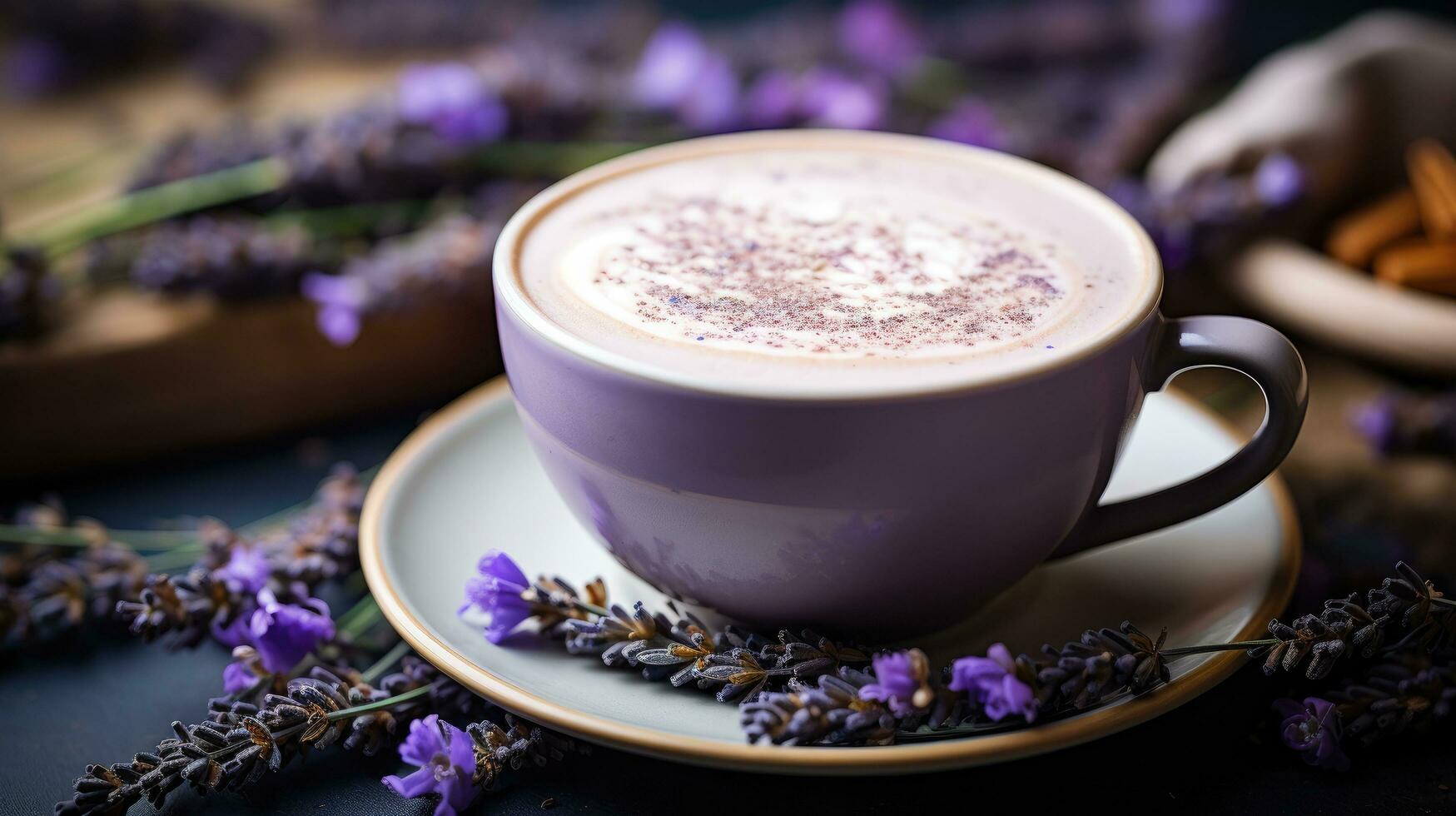 AI generated lavender cappuccino background photo