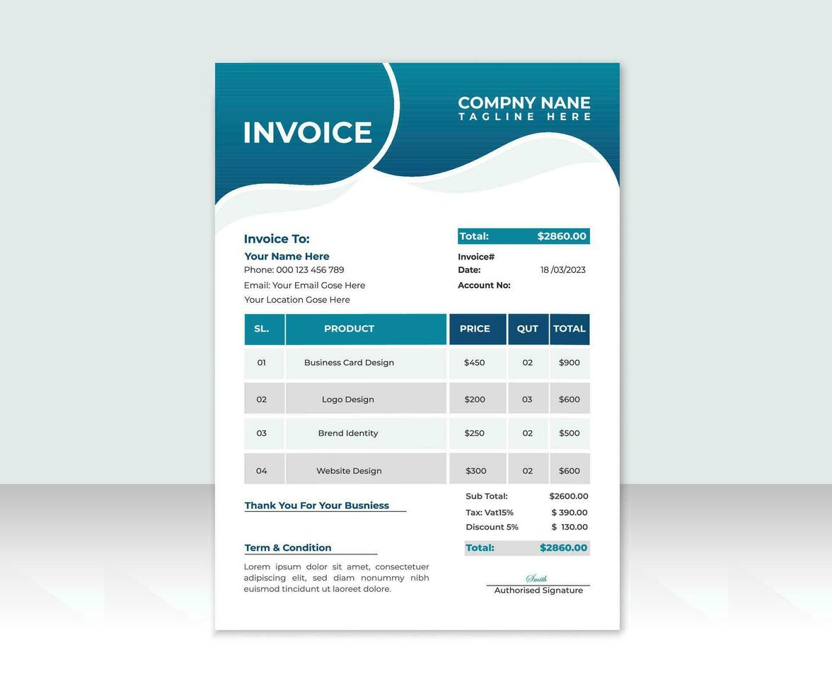 Minimal Corporate Business Invoice design template vector illustration bill form price invoice.