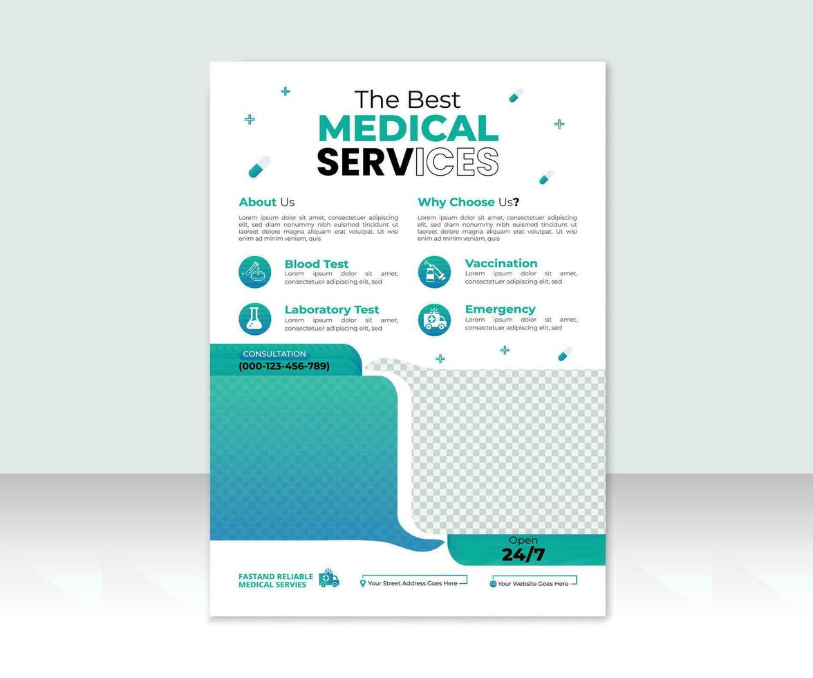 Healthcare flyer design template with vertical layout, professional medical healthcare leaflet design and poster vector