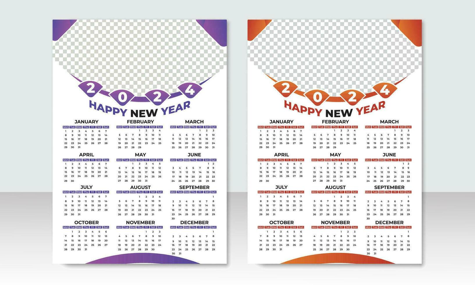 2024 Modern Calendar Planner Template with Place for Photo and Company Logo, Isolated vector illustration on white background.