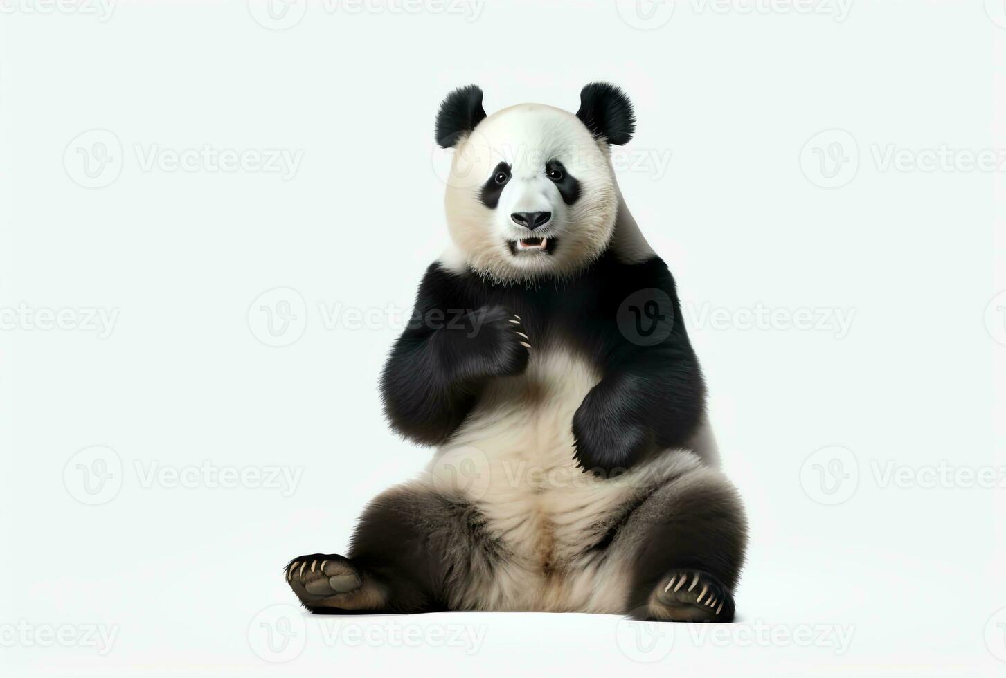 AI generated beautiful panda bear in white holding its paws photo