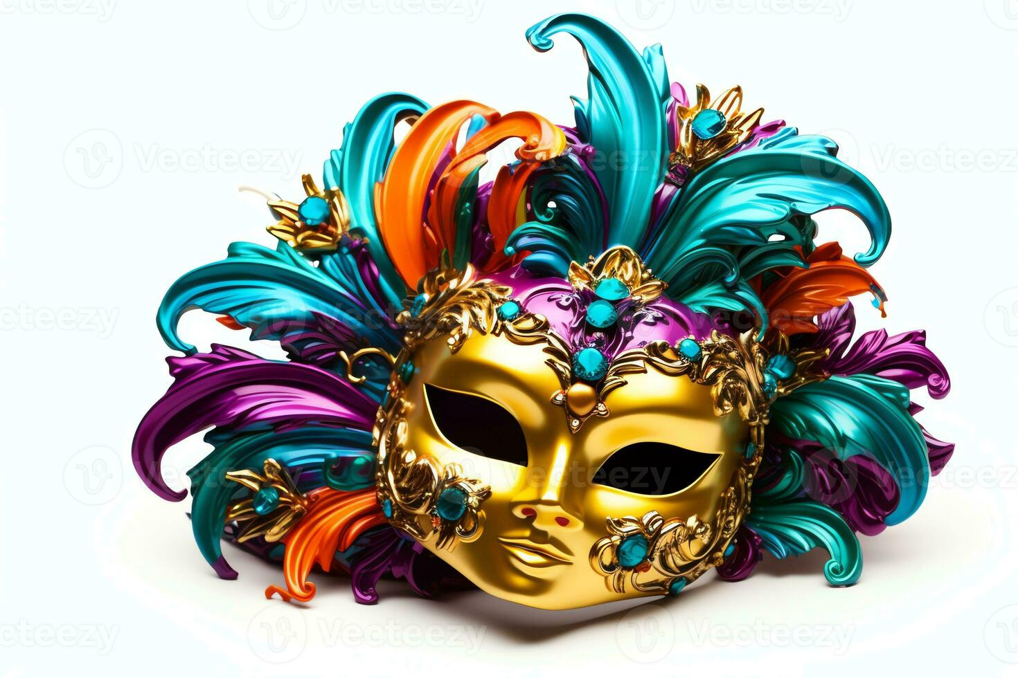 AI generated Flamboyant Mardi Gras Masks bright colors isolated photo