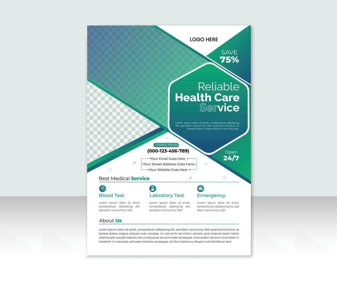 Healthcare flyer design template with vertical layout, professional medical healthcare leaflet design and poster vector