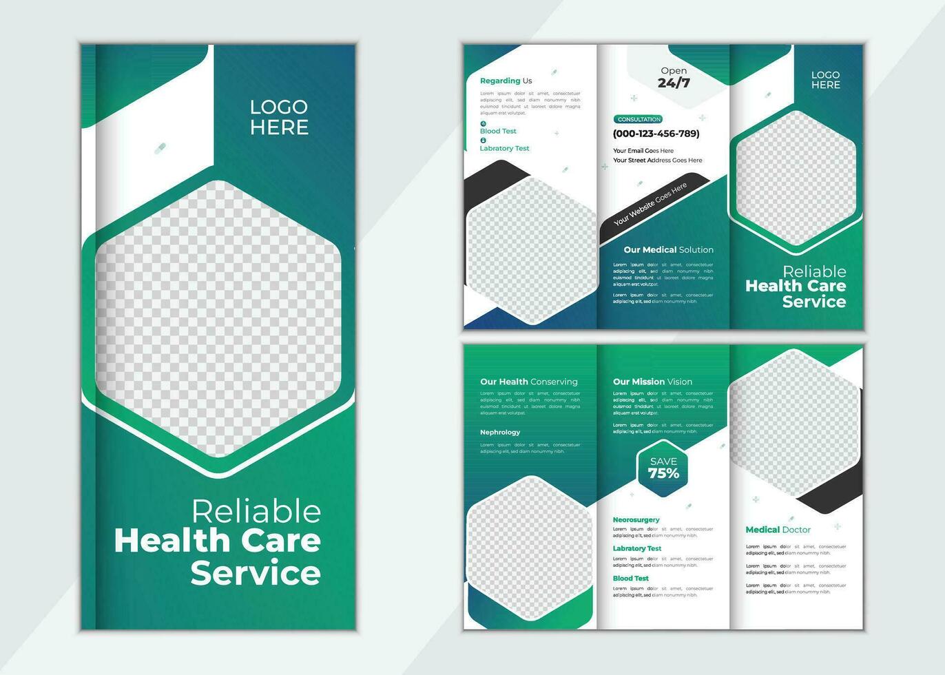 Creative Healthcare  Tri Fold Brochure. Company Marketing Fold Flyer, Brochure, Poster. vector