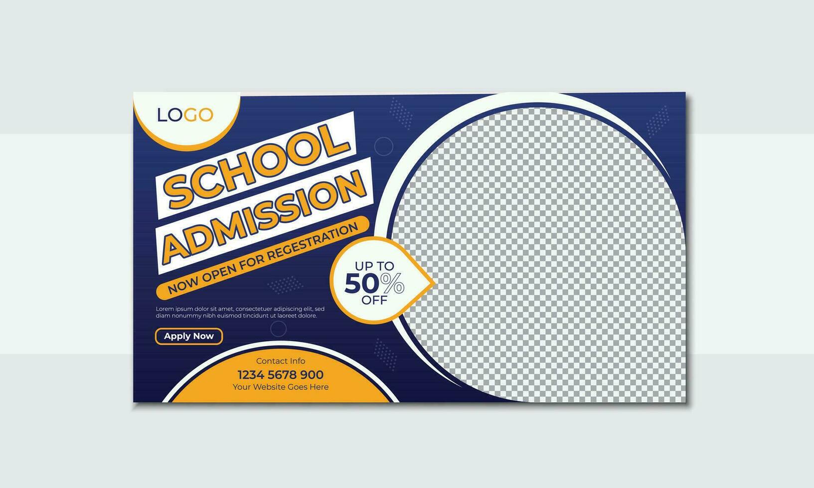 School education admission Video thumbnail or web banner template. vector