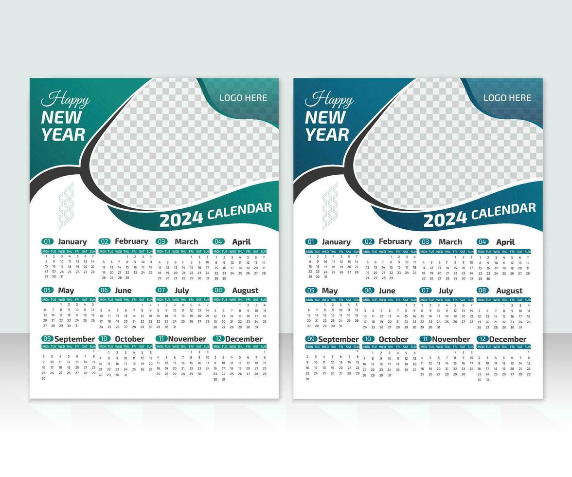 calendario modelo para 2024 Año uno página de 12 meses. 2024. semana empieza en lunes. impresión Listo editable calendario. planificador diseño. vector