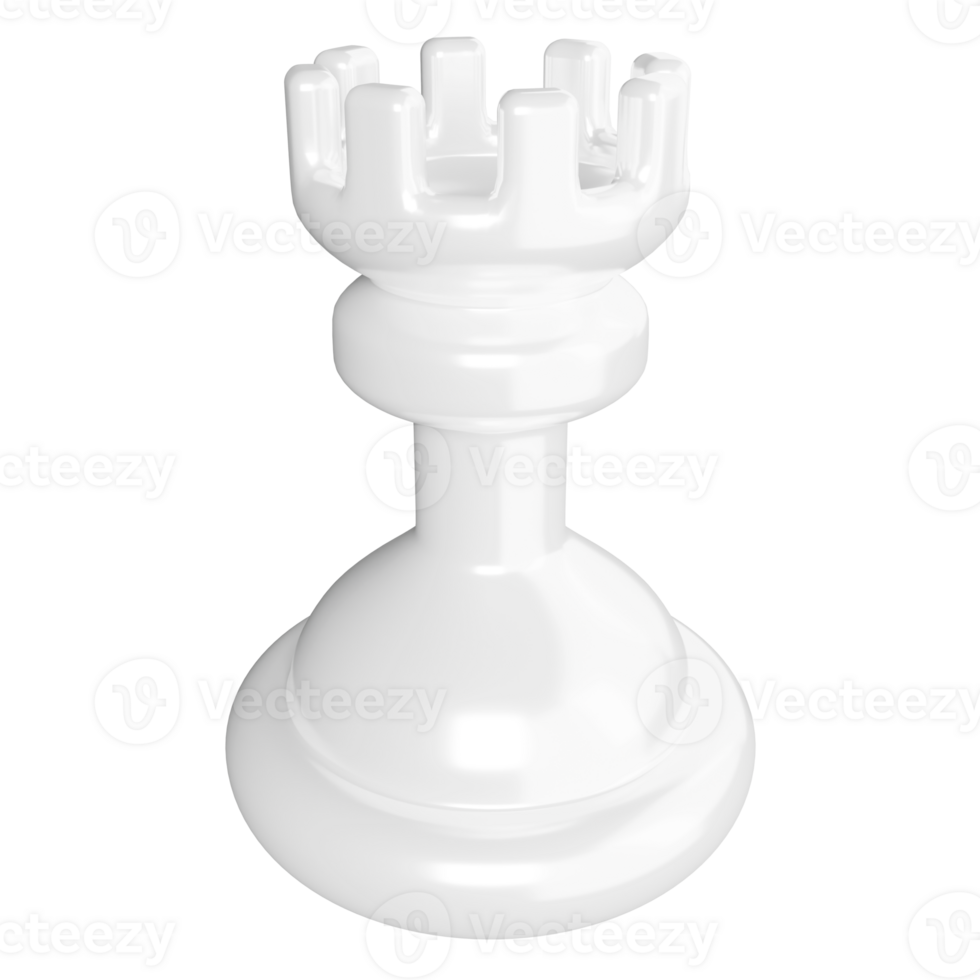 White rook chess piece clipart cartoon design icon isolated on transparent background, 3D render chess concept png
