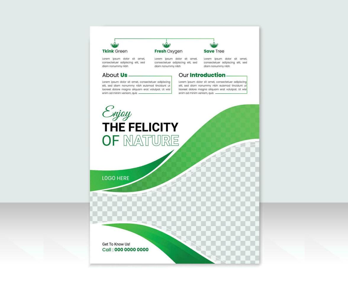 Nature flyer design template, Corporate poster with green leaves. vector