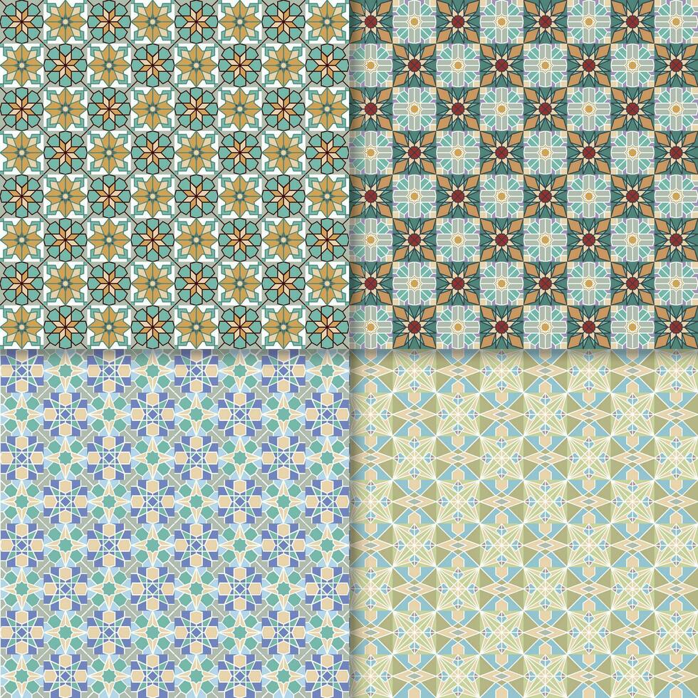 Four geometric seamless patterns. Can be used on textiles, wallpapers, surfaces, venue designs and as a background for cards and invitations vector