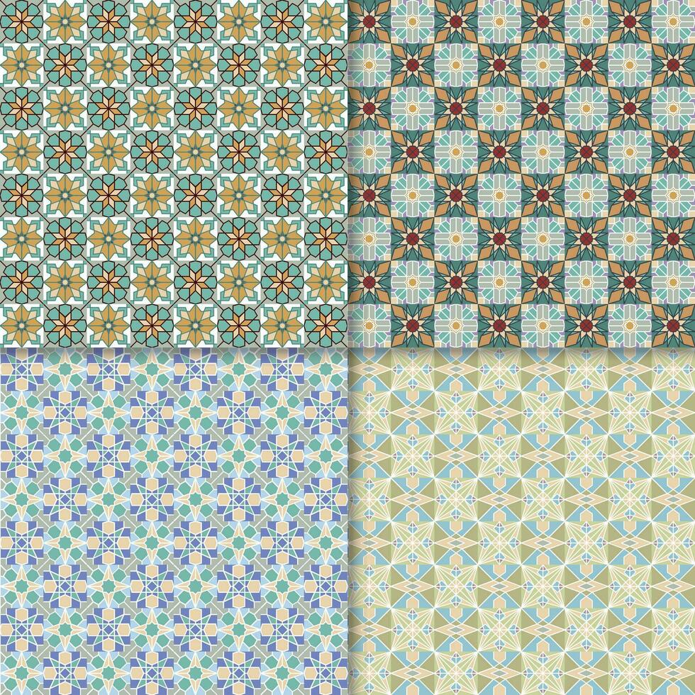 Four geometric seamless patterns. Can be used on textiles, wallpapers, surfaces, venue designs and as a background for cards and invitations vector