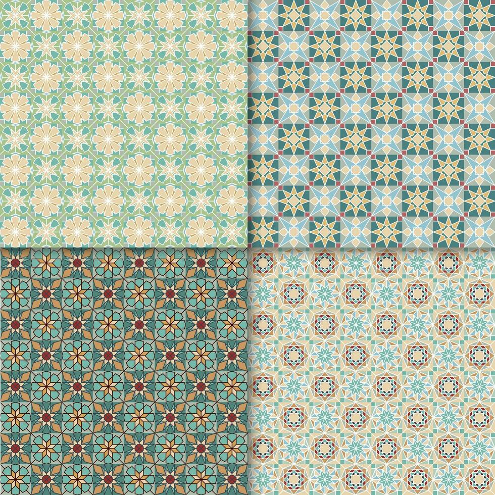 Four geometric seamless patterns. Can be used on textiles, wallpapers, surfaces, venue designs and as a background for cards and invitations vector