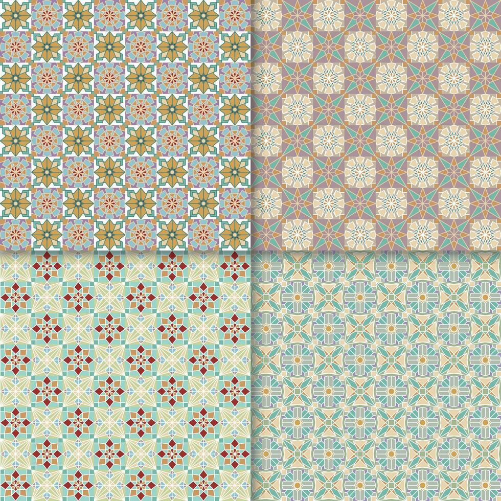 Four geometric seamless patterns. Can be used on textiles, wallpapers, surfaces, venue designs and as a background for cards and invitations vector