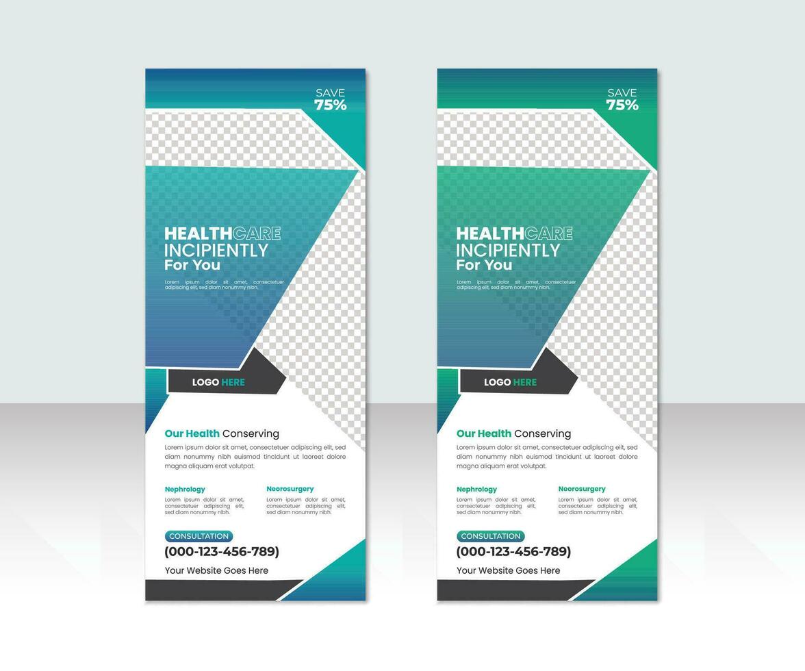 Professional Medical Roll Up Banner Design Template, health care and medical roll up design. vector