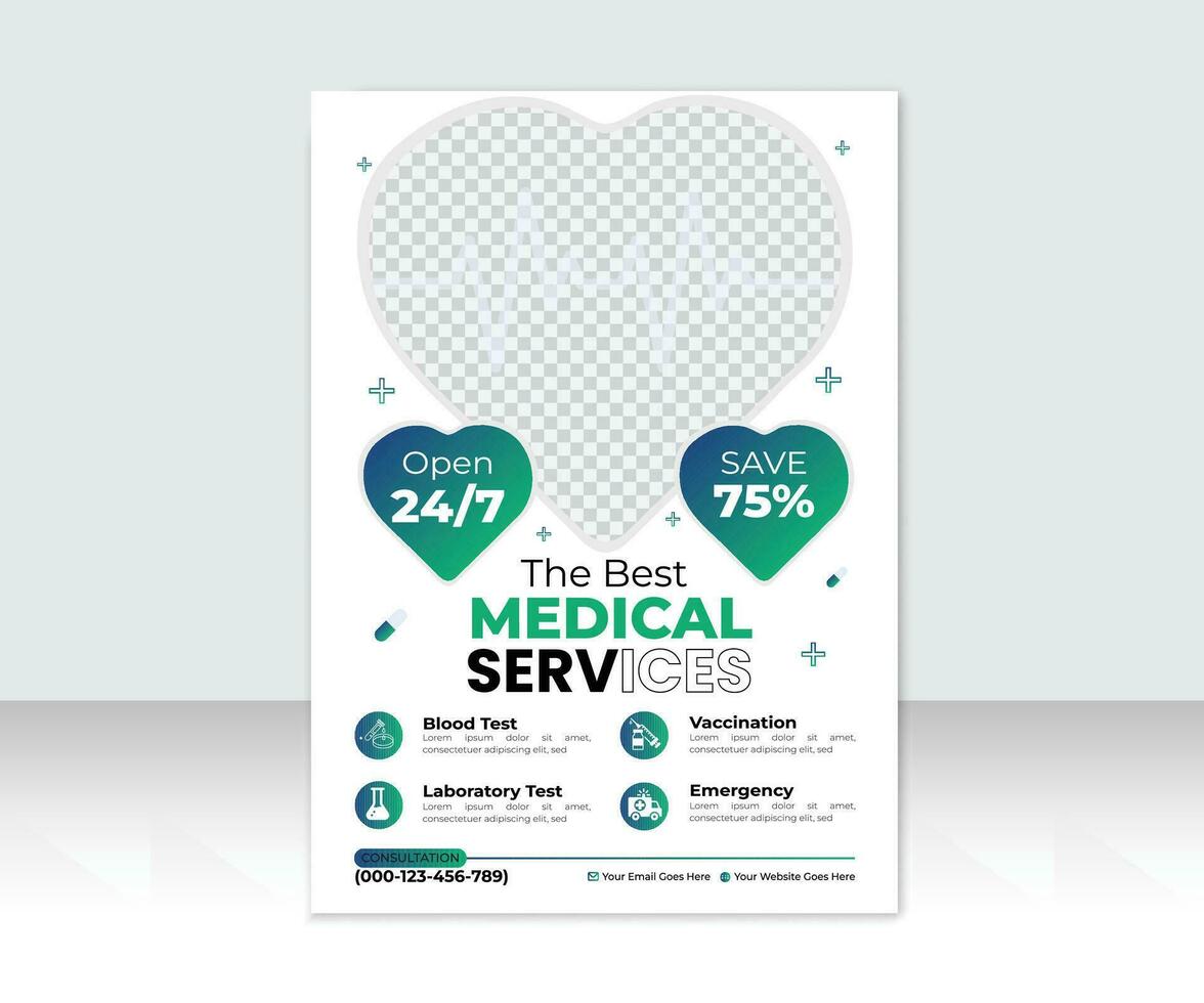 Flyer template of medical care with white background for text, Medical health care flyer brochure template design vector