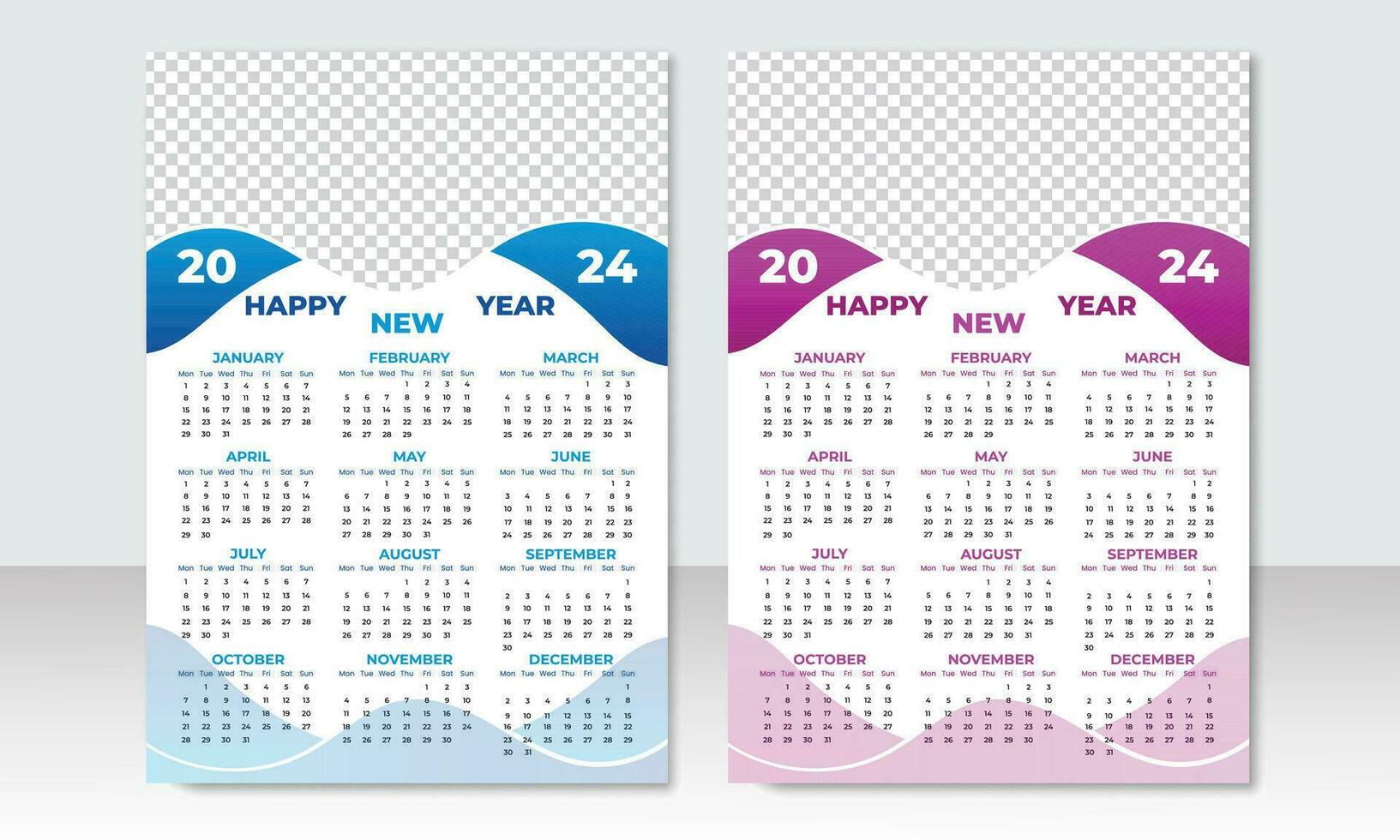 sencillo editable vector calendarios para año2024. semana empieza desde lunes.