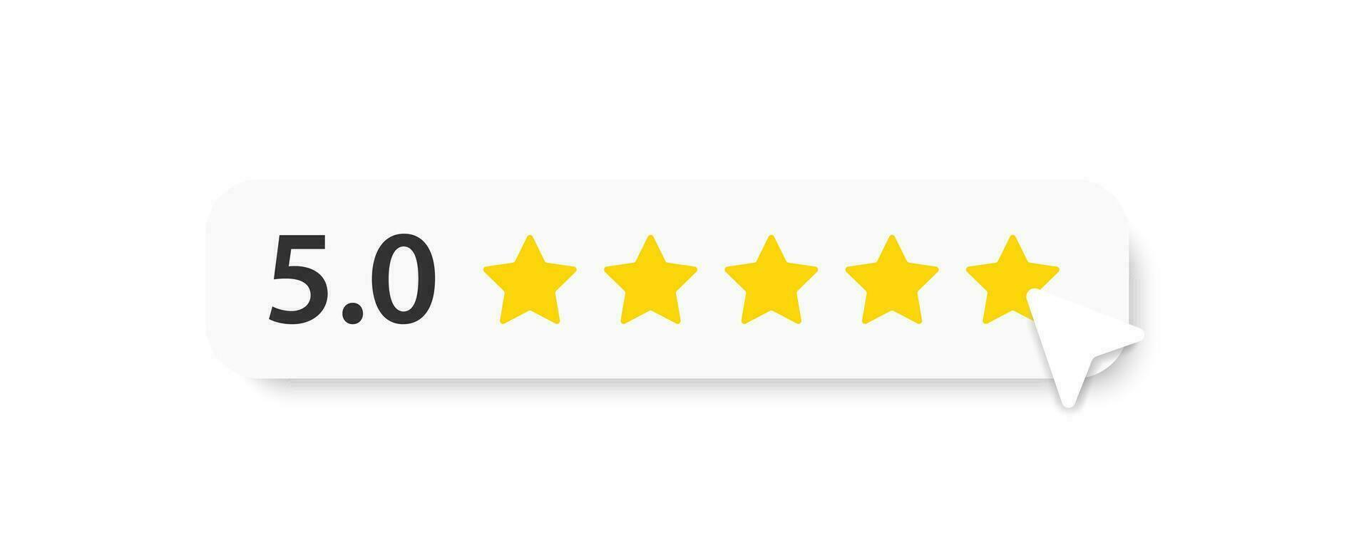 5 star rating icon. Feedback of user symbol. Review quality. Button click. Five star ranking. Best service. Positive vote. Vector illustration.