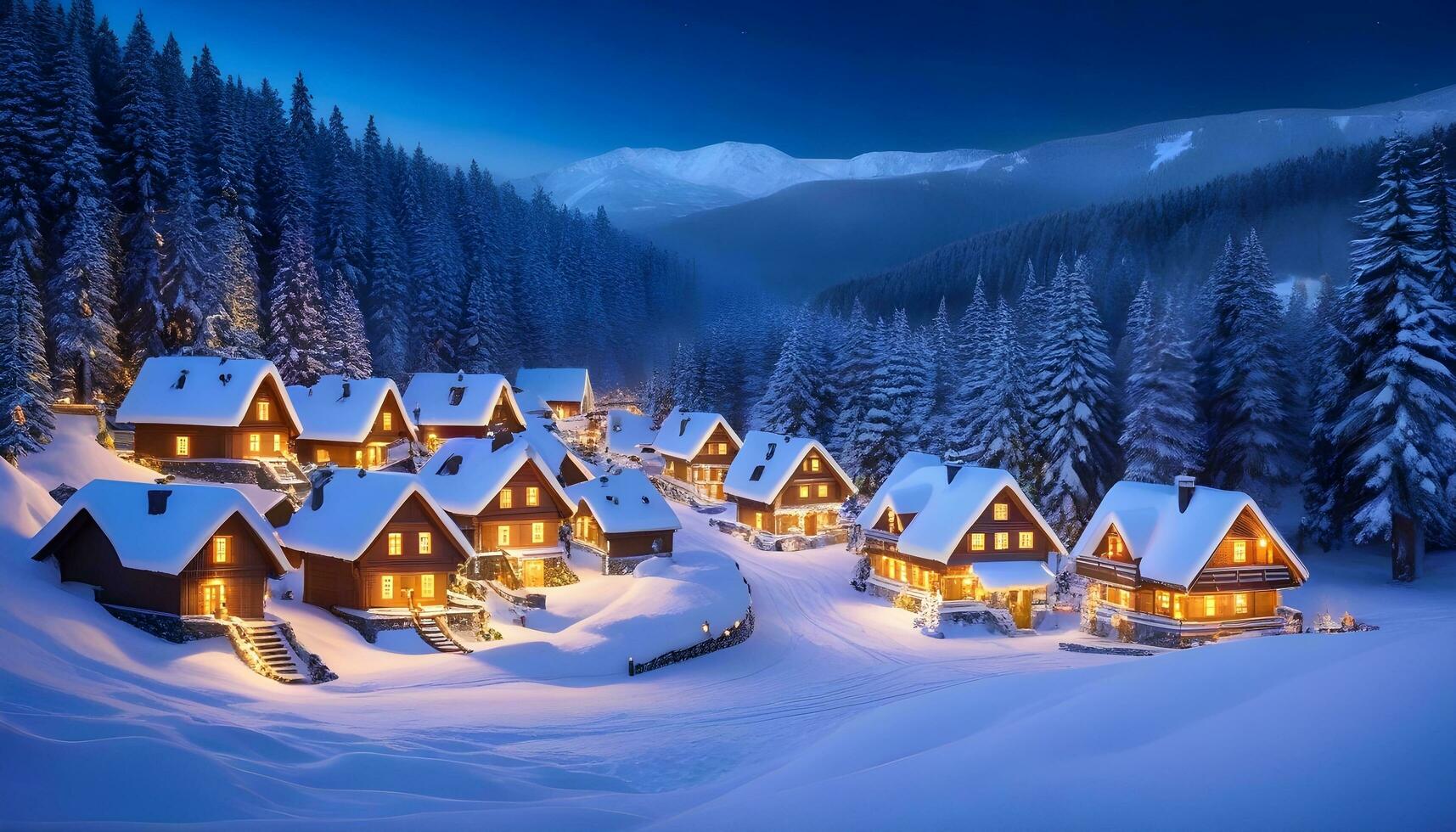 AI generated Winter's Peaceful Embrace A Snow-Covered Valley photo