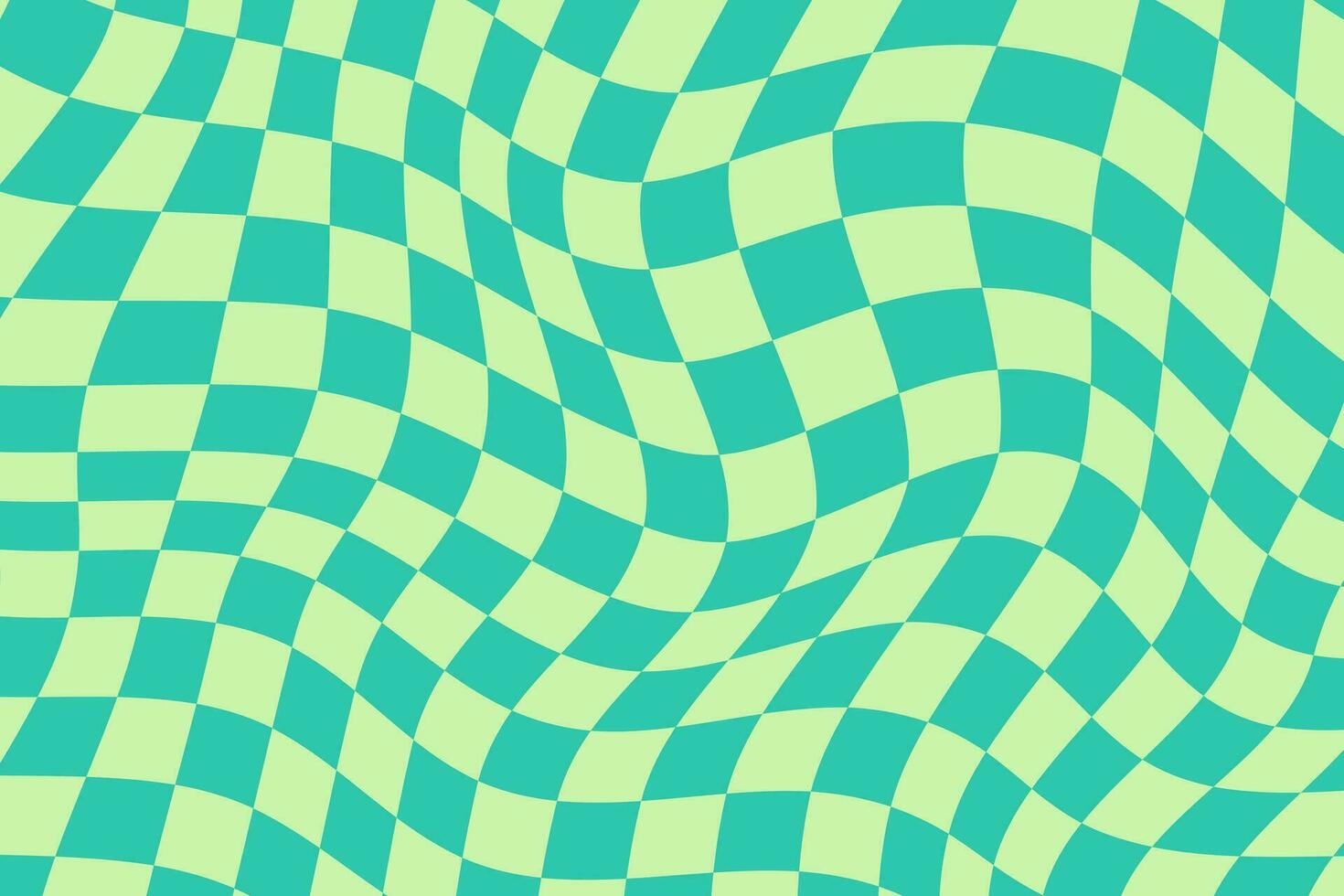 Psychedelic checkerboard green pattern. Funky checkered background. wavy graphic redraw design vector