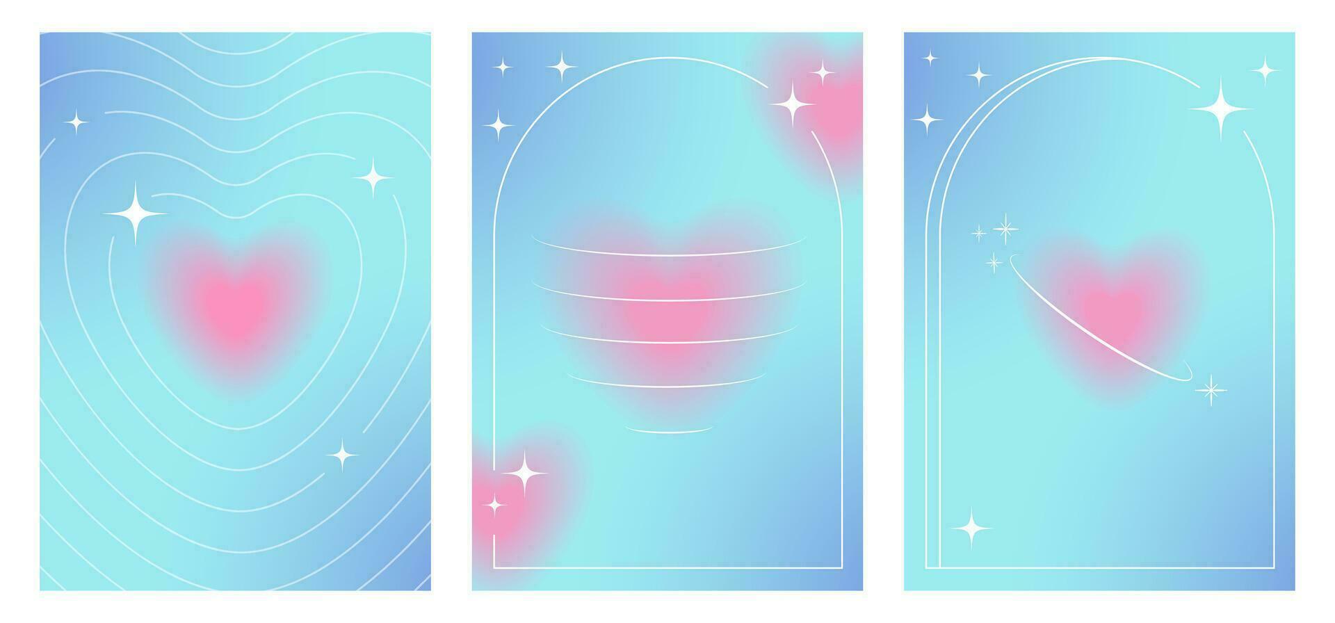 antecedentes con corazón y2k. azul romántico póster. minimalista póster para San Valentín día vector