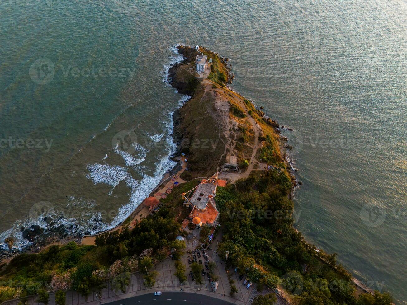Aerial view of Nghinh Phong cape, Vung Tau city, Vietnam, panoramic view of the peaceful and beautiful coastal city photo