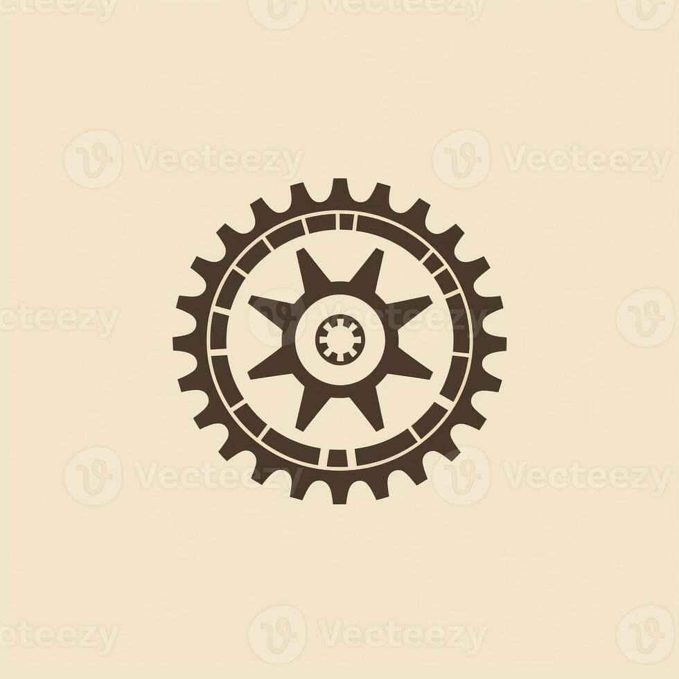 AI generated vintage logo of a gear. Generative AI photo