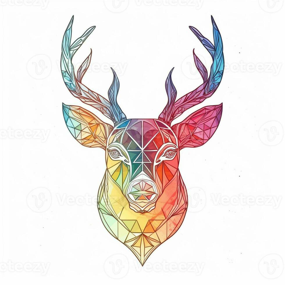 AI generated sketchy logo featuring deer head in rainbow on a white background. Generative AI photo