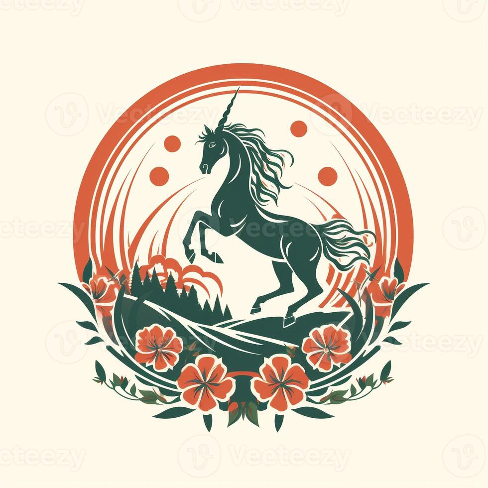 AI generated vintage logo of a unicorn. Generative AI photo