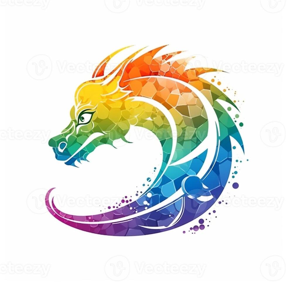 AI generated sketchy logo featuring dragon in rainbow on a white background. Generative AI photo