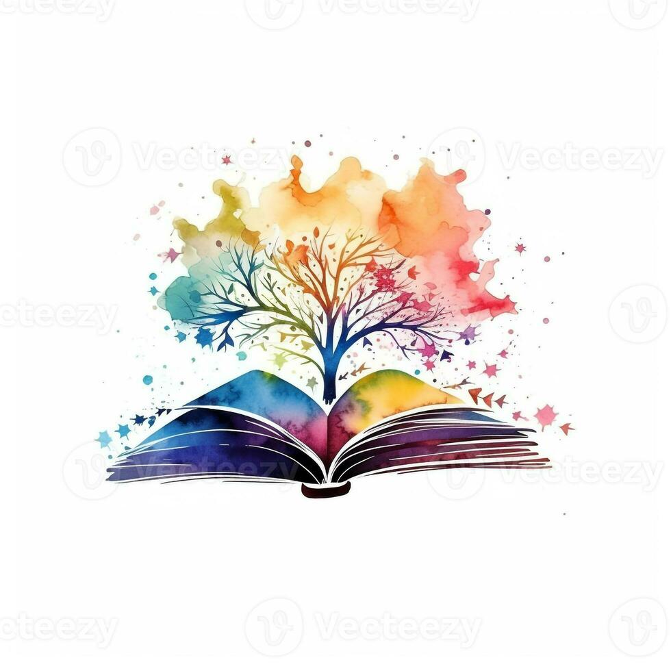 AI generated watercolor book logo. Generative AI photo