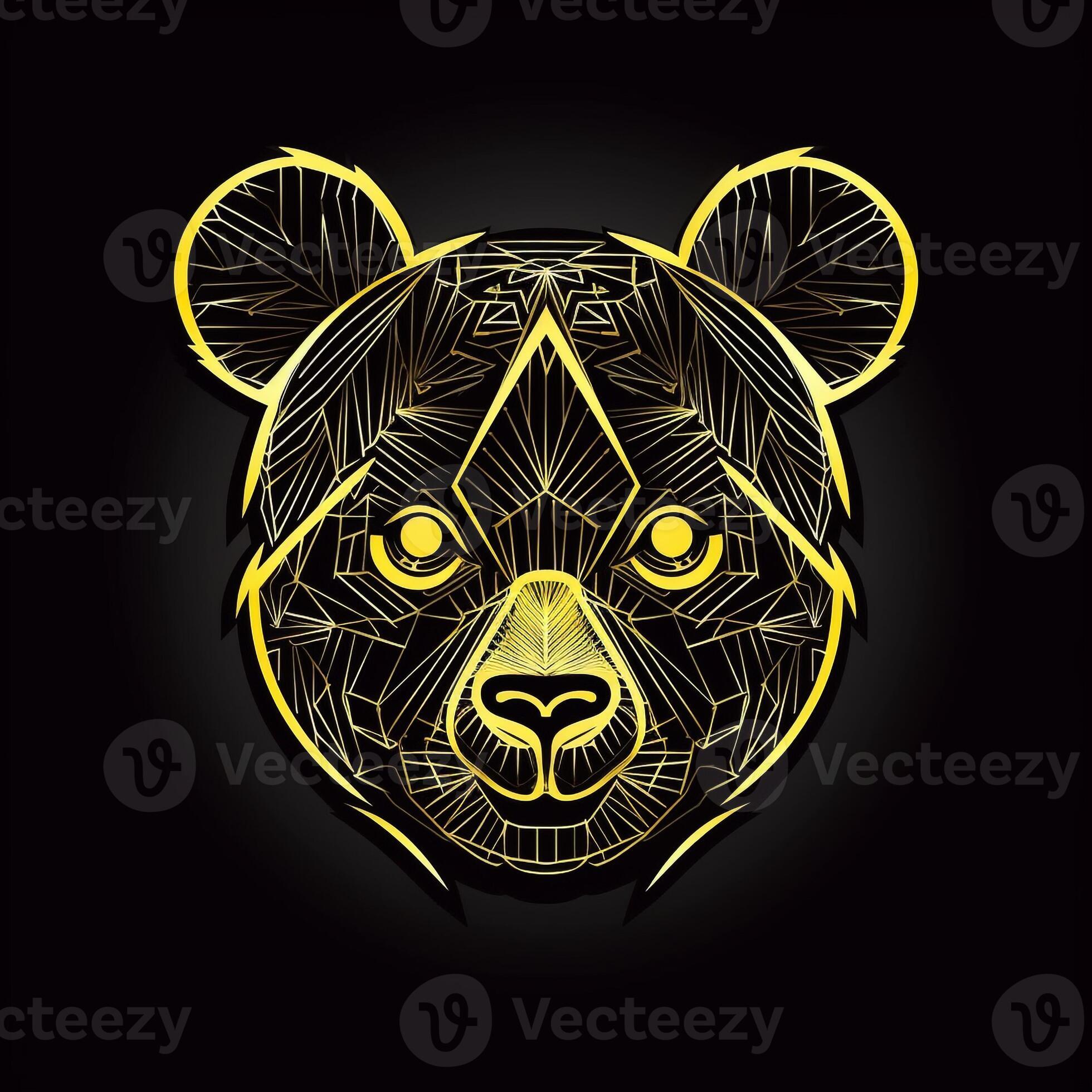 AI generated sketchy logo featuring an outline panda head in yellow on ...