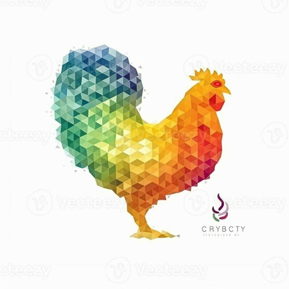 AI generated sketchy logo featuring chicken in rainbow on a white background. Generative AI photo