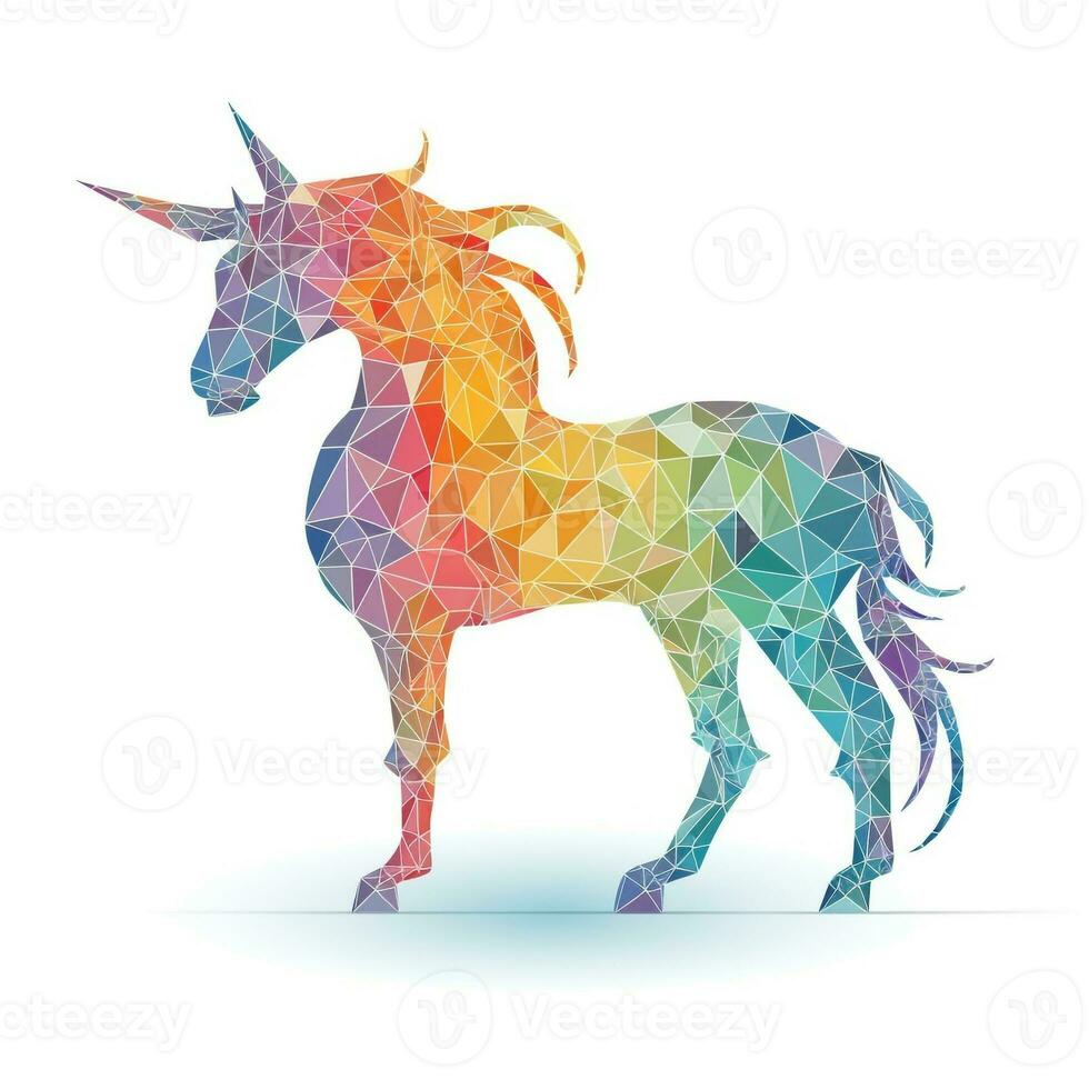 AI generated sketchy logo featuring a unicorn in rainbow on a white background. Generative AI photo