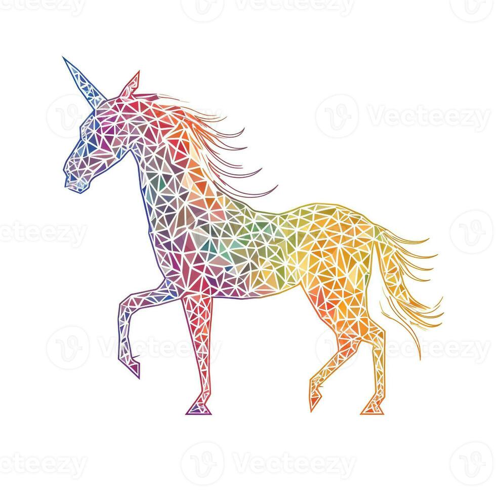 AI generated sketchy logo featuring a unicorn in rainbow on a white background. Generative AI photo