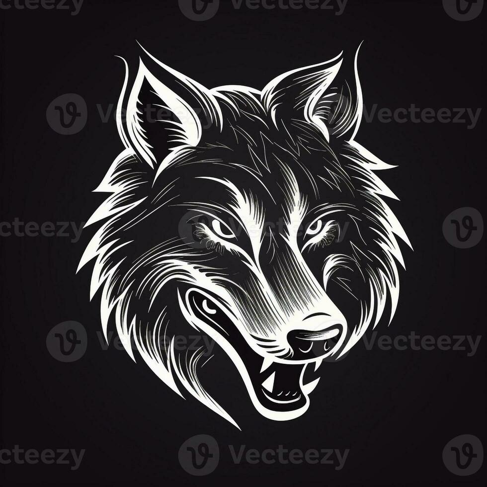 ai generado incompleto logo presentando un lobo cabeza en blanco en un negro antecedentes. generativo ai foto