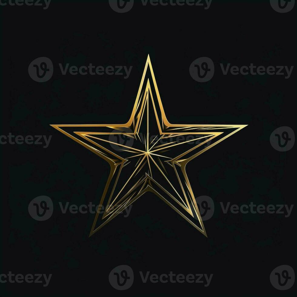 AI generated sketchy logo featuring a star in gold on a black background. Generative AI photo