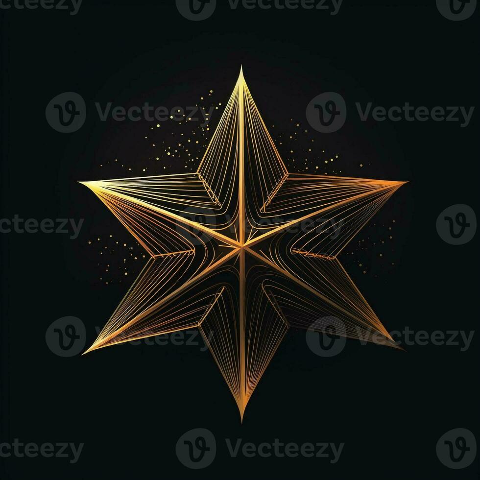 AI generated sketchy logo featuring a star in gold on a black background. Generative AI photo