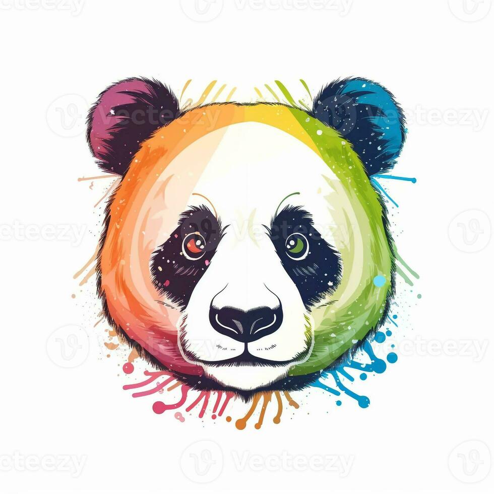 ai generado incompleto logo presentando un panda cabeza en arco iris en un blanco antecedentes. generativo ai foto