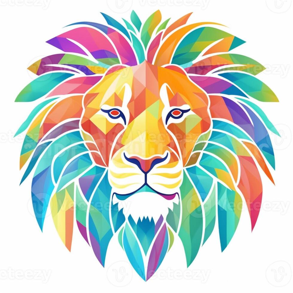 AI generated sketchy logo featuring a lion head in rainbow on a white background. Generative AI photo