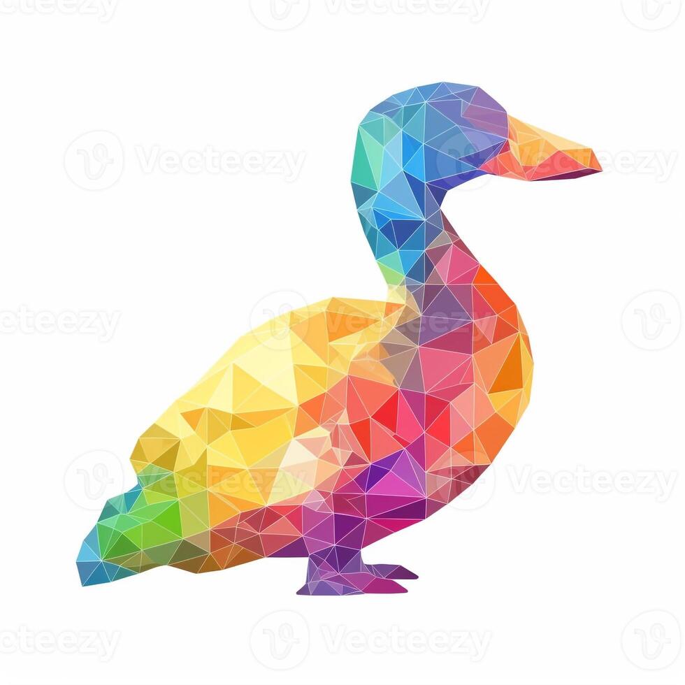 AI generated sketchy logo featuring a duck in rainbow on a white background. Generative AI photo