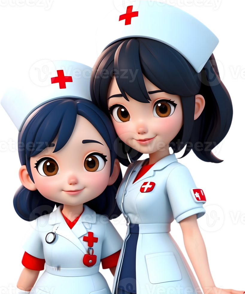 ai gerado desenho animado enfermeira e médico png