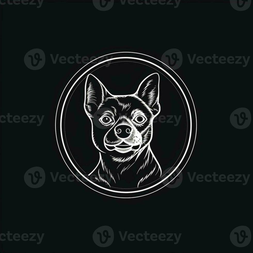 AI generated sketchy logo featuring a dog in white on a black background. Generative AI photo