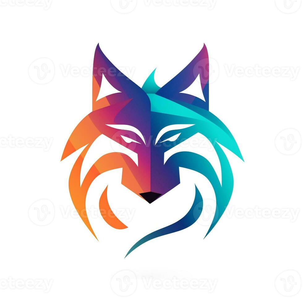 AI generated psychedelic art logo of a wolf head. Generative AI photo