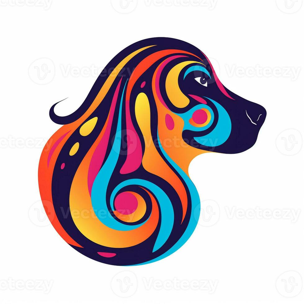 AI generated psychedelic art logo of a dog. Generative AI photo