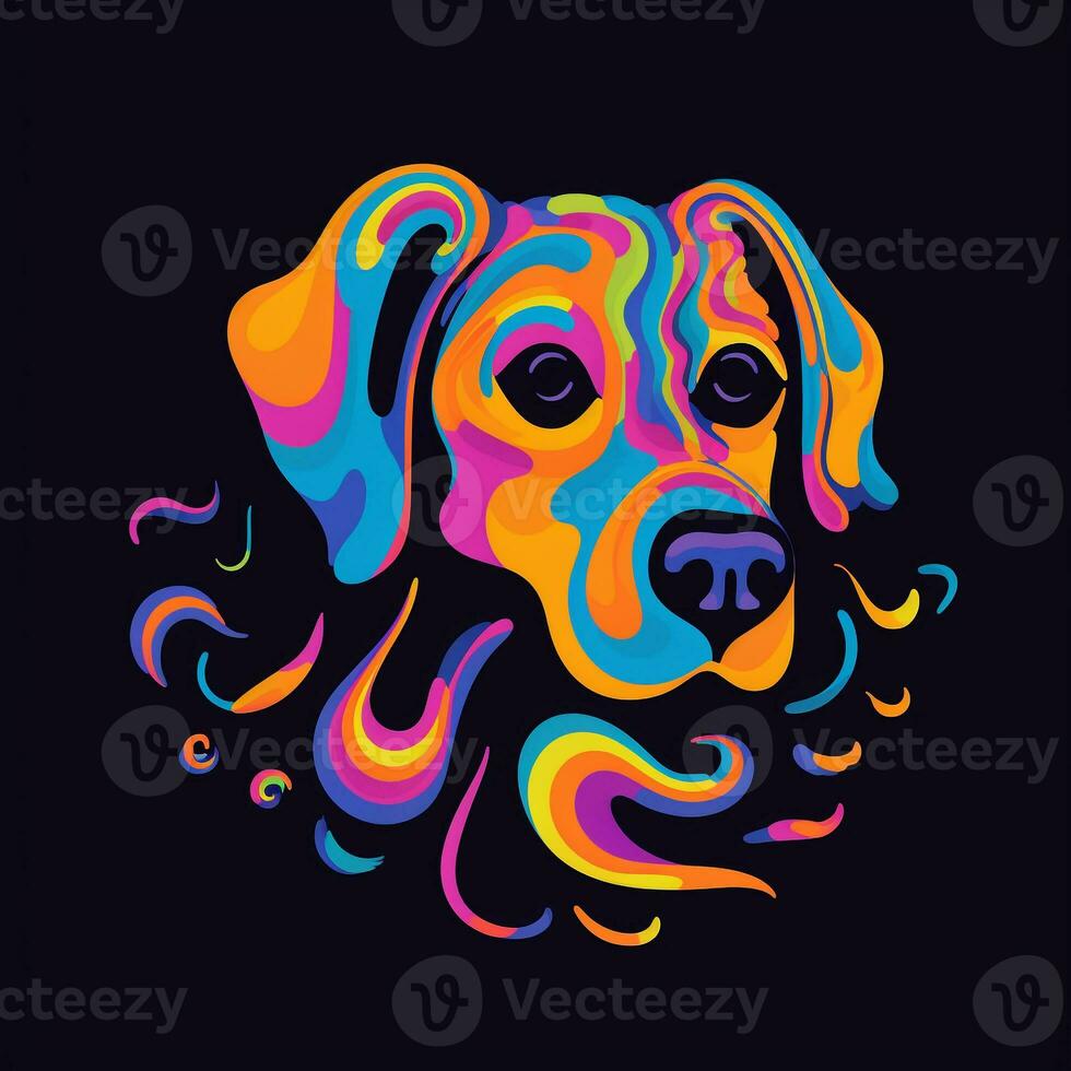 AI generated psychedelic art logo of a dog. Generative AI photo