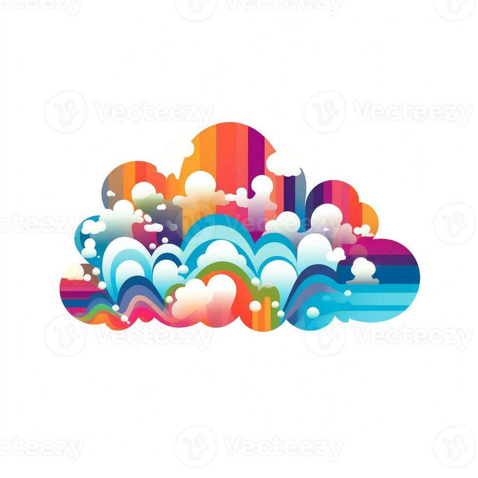 AI generated psychedelic art logo of a cloud. Generative AI photo