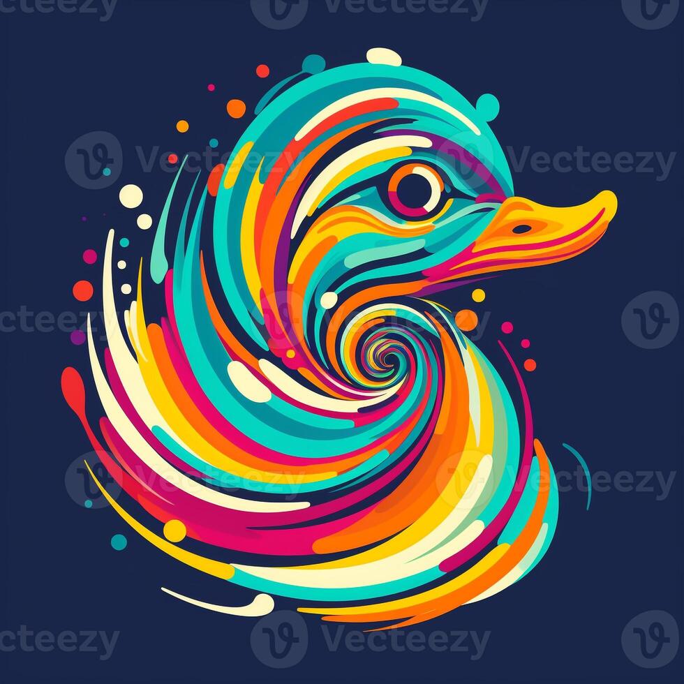 AI generated psychedelic art logo of a duck. Generative AI photo