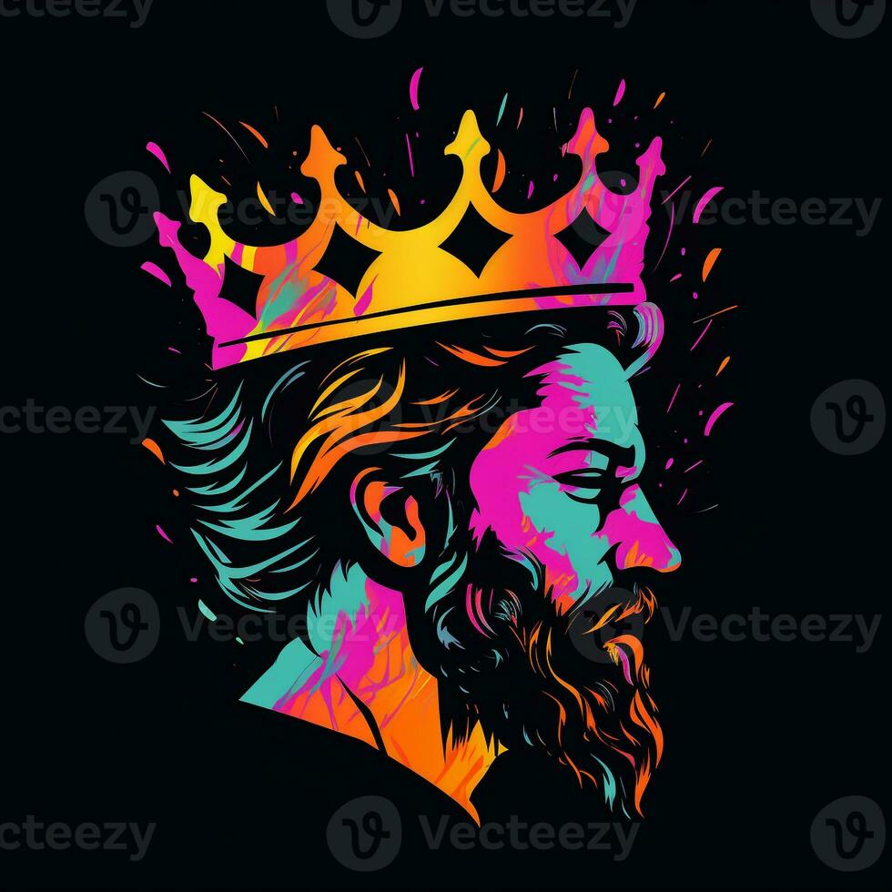 AI generated psychedelic art logo of a king. Generative AI photo