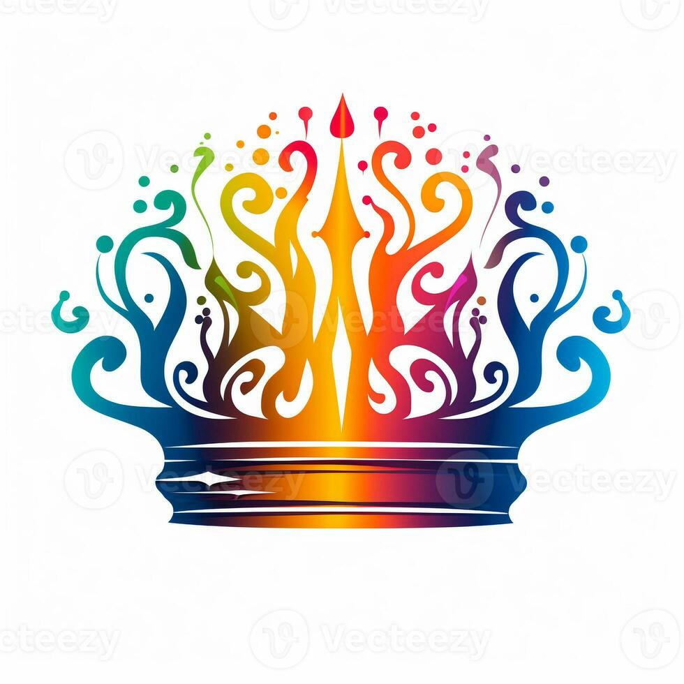 AI generated psychedelic art logo of a crown. Generative AI photo