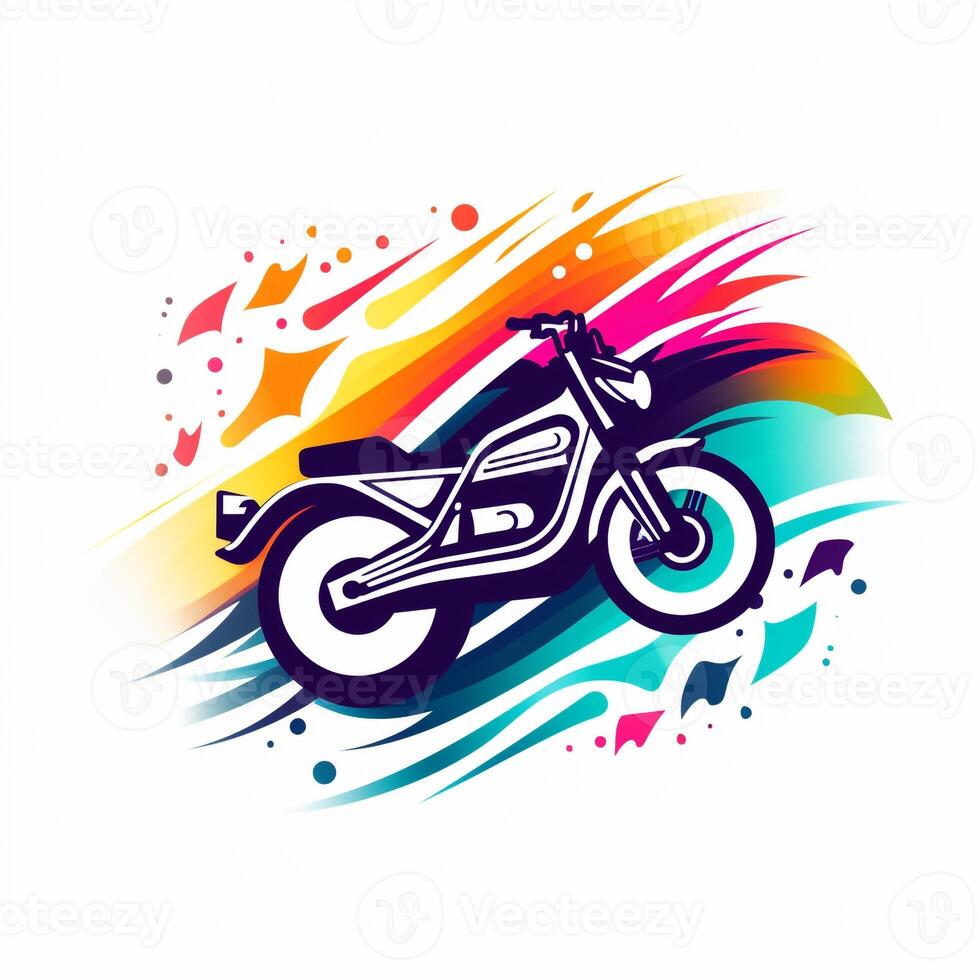 AI generated psychedelic art logo of a motorcycle. Generative AI photo