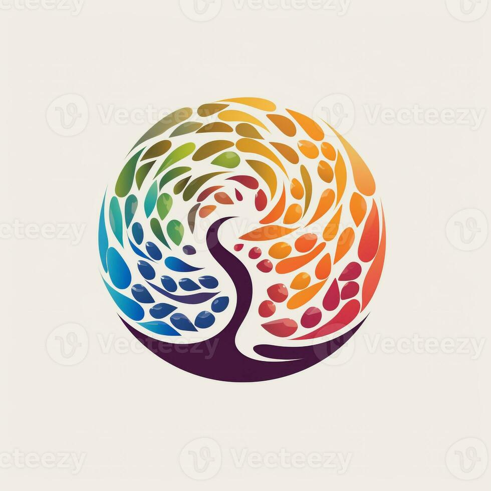 AI generated psychedelic art logo of a coffee bean. Generative AI photo